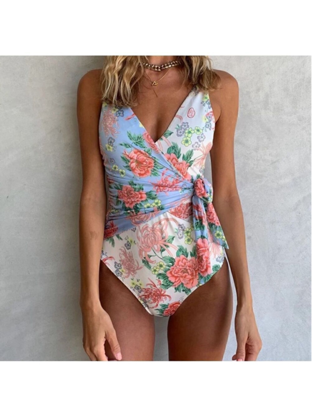 We are Hah Floral Wrap One Piece Swimsuit Size S